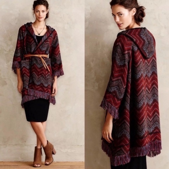 Anthropologie sweater coat Poncho Chevron Pilcro Maeve Farm‎ Rio Aldomartins - Picture 1 of 5